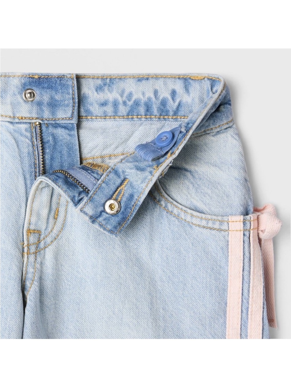 Cat & Jack Girls Mid Rise Pink Striped Wide Leg Light Wash Jeans, size 12 - Picture 4 of 5